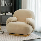 Modern White/Pink/Gray/Yellow Swivel Boucle Sherpa Chair with Gold Finish Stainless Steel Base, Gray Boucle Lounge Sofa