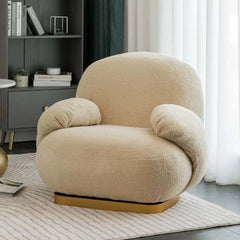 Contemporary swivel chair with gold finish stainless steel base, modern and elegant home furniture