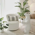 Round Nordic white boucle sherpa vanity stool with swivel and high back for accent seating