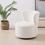 Round Nordic white boucle sherpa vanity stool with swivel and high back for accent seating
