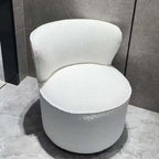 Round Nordic white boucle sherpa vanity stool with swivel and high back for accent seating