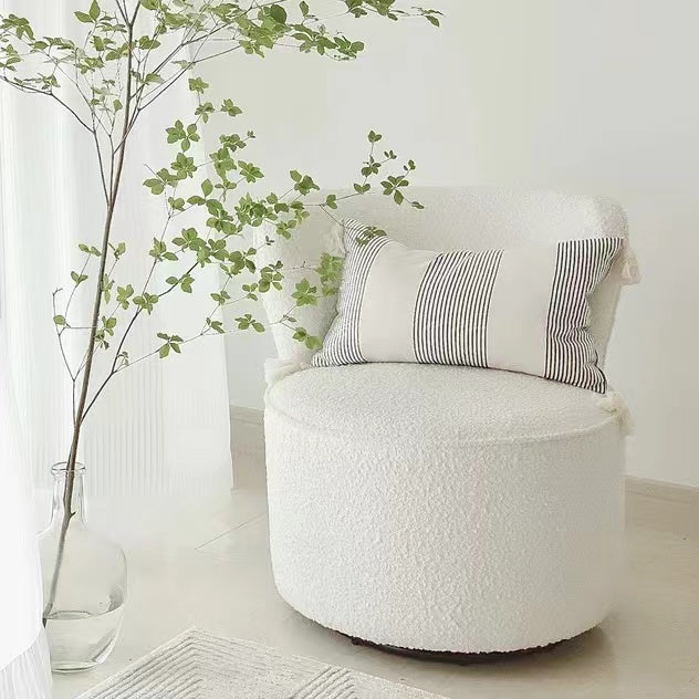 Taburete de tocador Boucle blanco moderno con asiento redondo y respaldo  para dormitorio