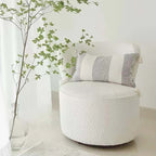 Round Nordic white boucle sherpa vanity stool with swivel and high back for accent seating
