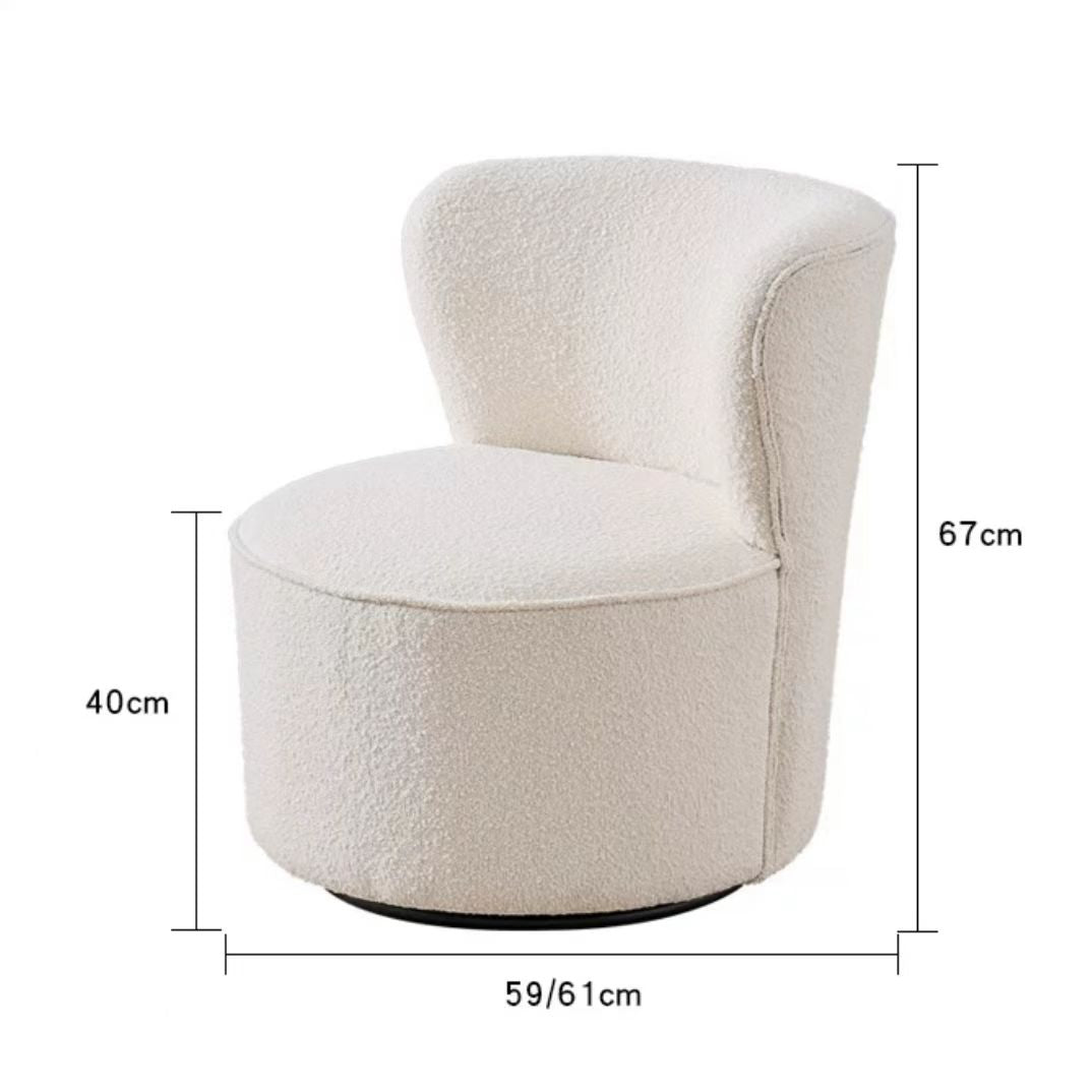 Nordic White Boucle Sherpa Round Vanity Stool Swivel Accent Chair with High Back