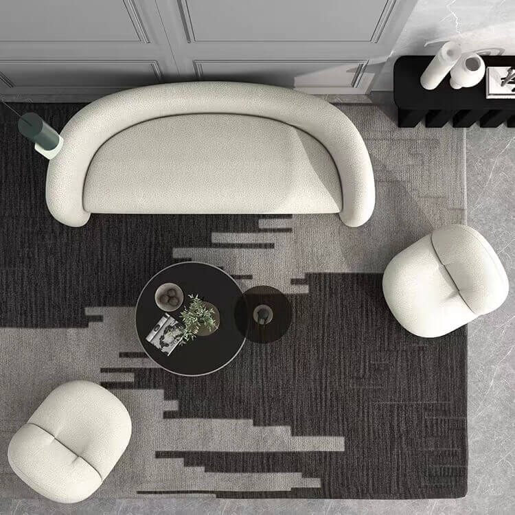 Modern 4-seater curved loveseat upholstered in white boucle sherpa fabric for living room