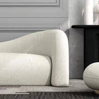 Modern 4-seater curved loveseat upholstered in white boucle sherpa fabric for living room