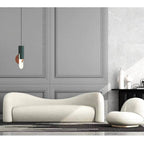 Modern 4-seater curved loveseat upholstered in white boucle sherpa fabric for living room