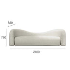 Modern 4-seater curved loveseat upholstered in white boucle sherpa fabric for living room