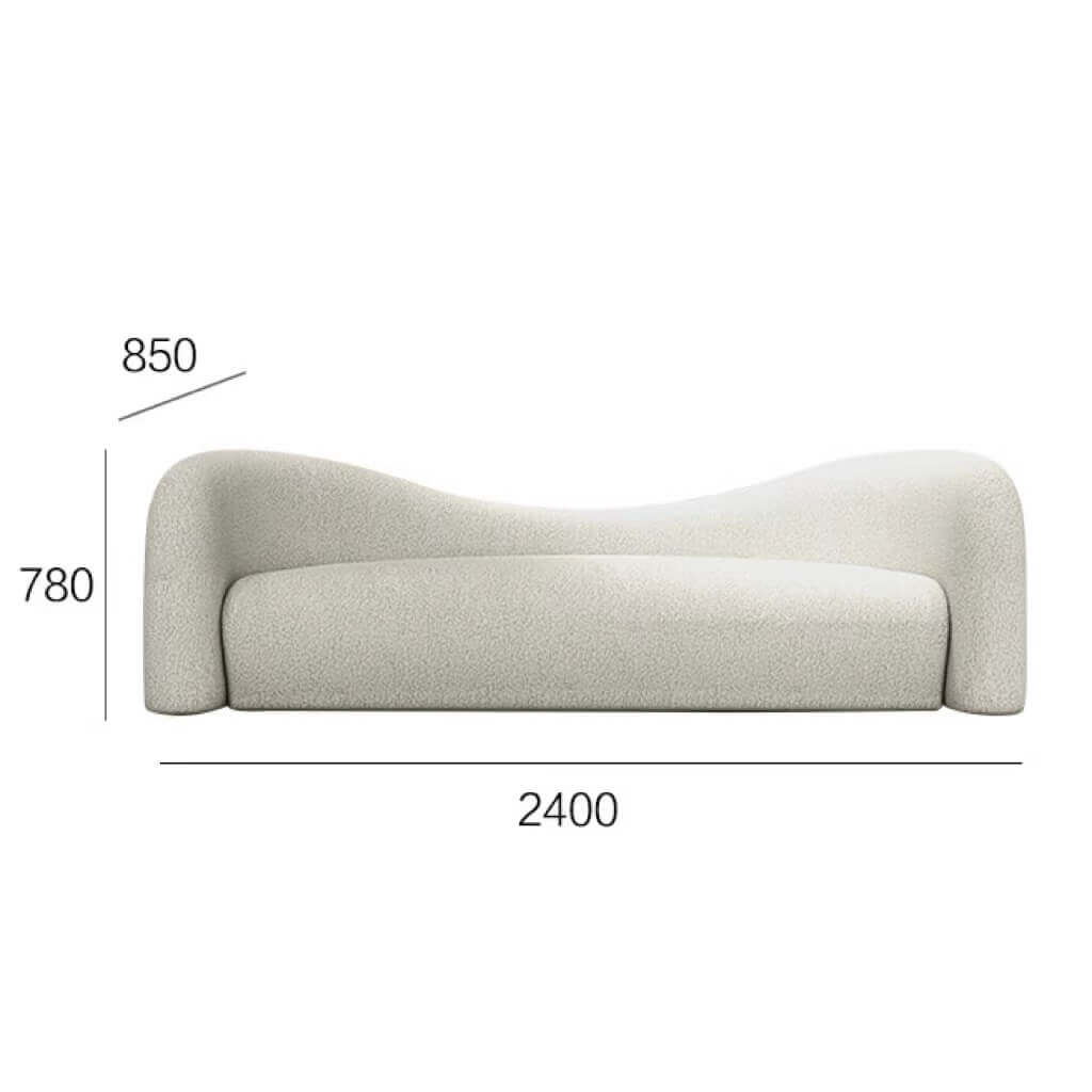 Modern 4-seater curved loveseat upholstered in white boucle sherpa fabric for living room