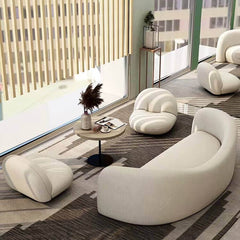 95 inch curved sofa loveseat upholstered in white boucle sherpa for modern living room