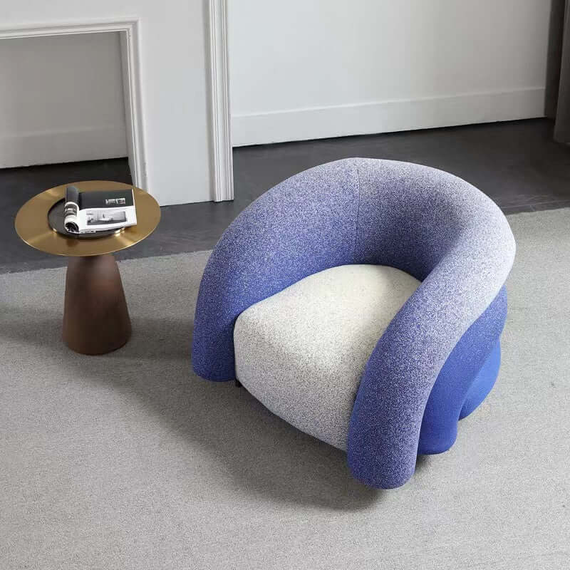Blue and black gradient boucle sherpa accent chair with cozy lounge sofa design