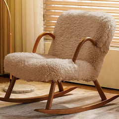 Modern White Grey Accent Chair with Khaki Boucle Fabric and Walnut Finish