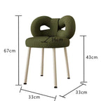 Boucle vanity stool with butterfly-shaped backrest in pink, green, and white colors