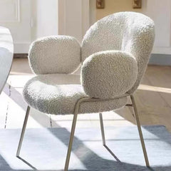 Ivory White Boucle Accent Chair with White Metal Legs