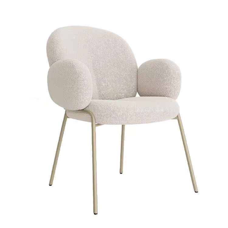 Ivory white boucle accent chair featuring stylish white metal legs for modern living spaces
