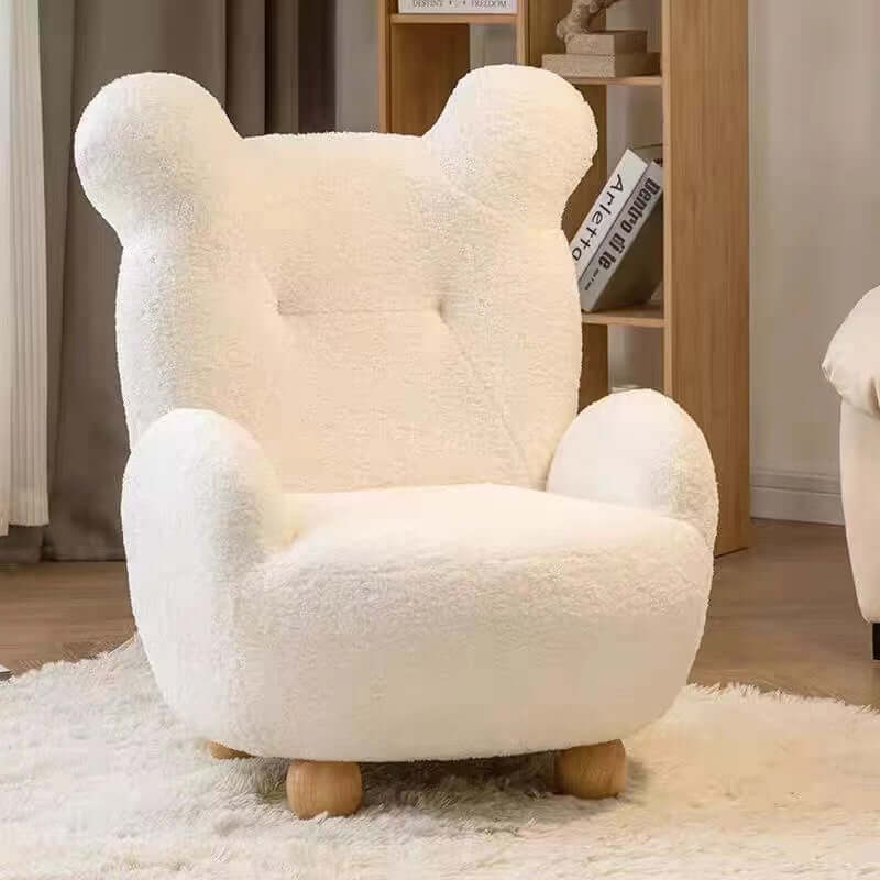 Boucle accent chair in yellow, pink, and white with a unique bear-shaped backrest main product image