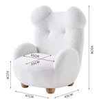 Boucle accent chair in yellow, pink, and white with a unique bear-shaped backrest