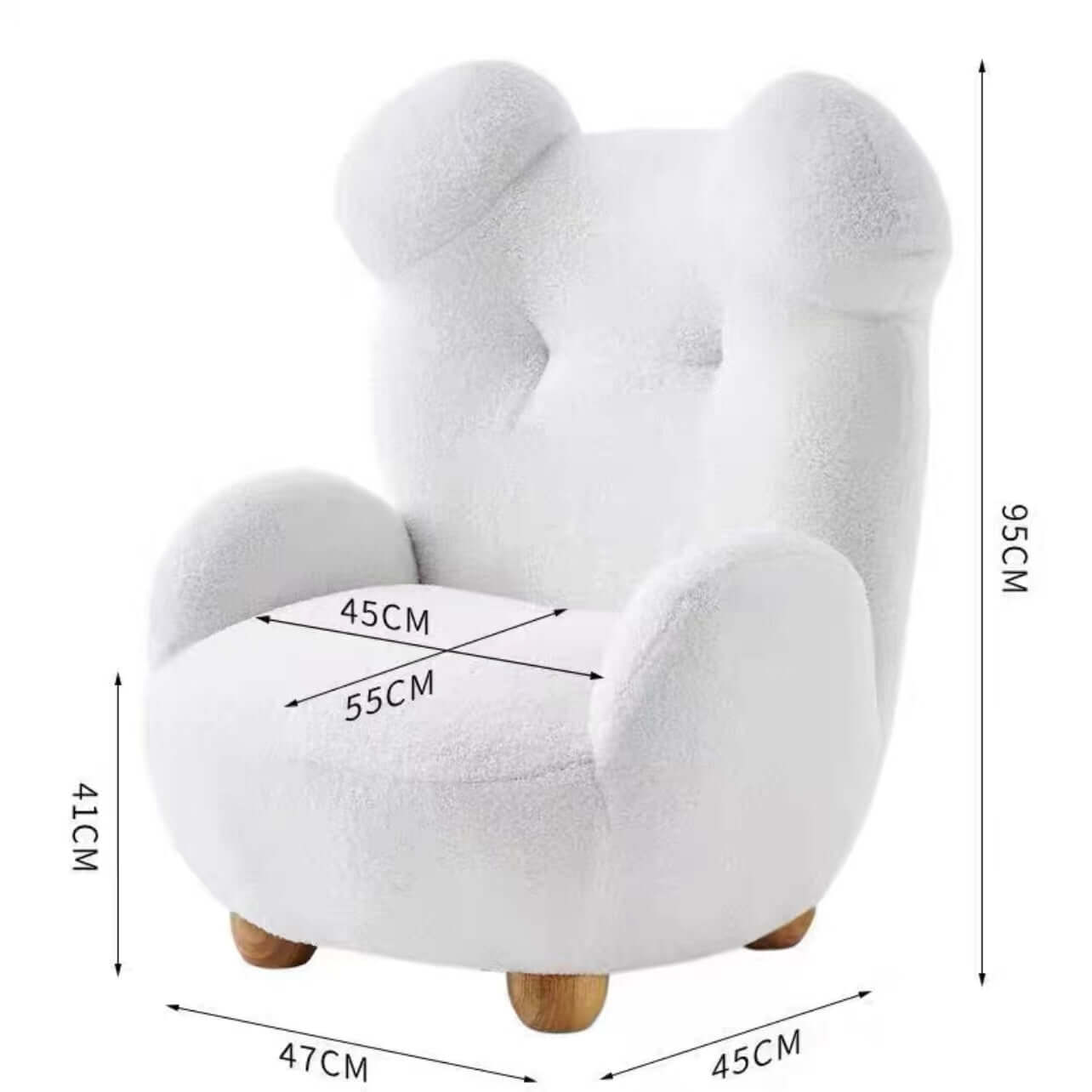 Boucle accent chair in yellow, pink, and white with a unique bear-shaped backrest