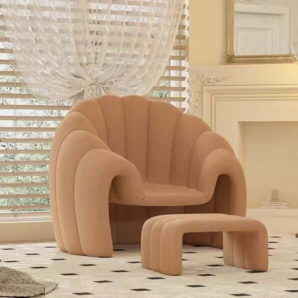 White/Brown/Blue Modern Banana or Pumpkin Velvet Accent Chair With Ottoman Secondary image