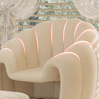 Contemporary white, brown, and blue velvet chair and ottoman set with unique design