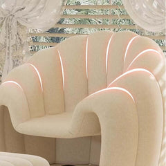 Contemporary white, brown, and blue velvet chair and ottoman set with unique design