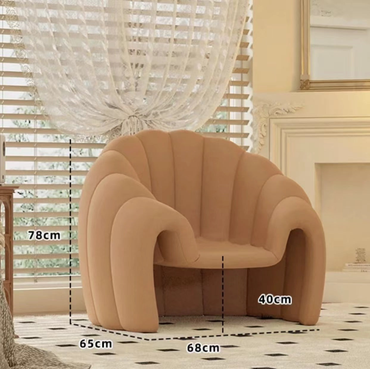White/Brown/Blue Modern Banana or Pumpkin Velvet Accent Chair With Ottoman