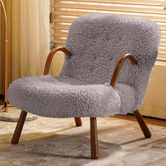 Walnut Upholstered Rocking Chair with Soft Boucle Fabric and Sherpa Cushion