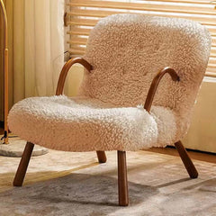 White khaki Gray Boucle Sherpa Upholstery Rocking Chair Solid Wood Accent Chair