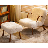White/khaki/Gray Boucle Sherpa Upholstery Rocking Chair Solid Wood Accent Chair in Walnut