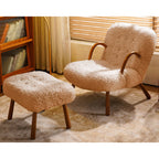 Contemporary Solid Wood Rocking Chair in White Gray Boucle Sherpa Upholstery