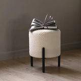 Nordic White Boucle Sherpa Round Vanity Stool Accent Chair with Black Legs