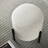 Nordic White Boucle Sherpa Round Vanity Stool Accent Chair with Black Legs