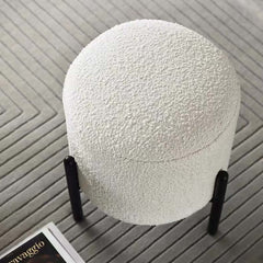 Luxurious Nordic White Boucle Sherpa Round Vanity Stool Accent Chair with Black Legs for Elegant Interiors