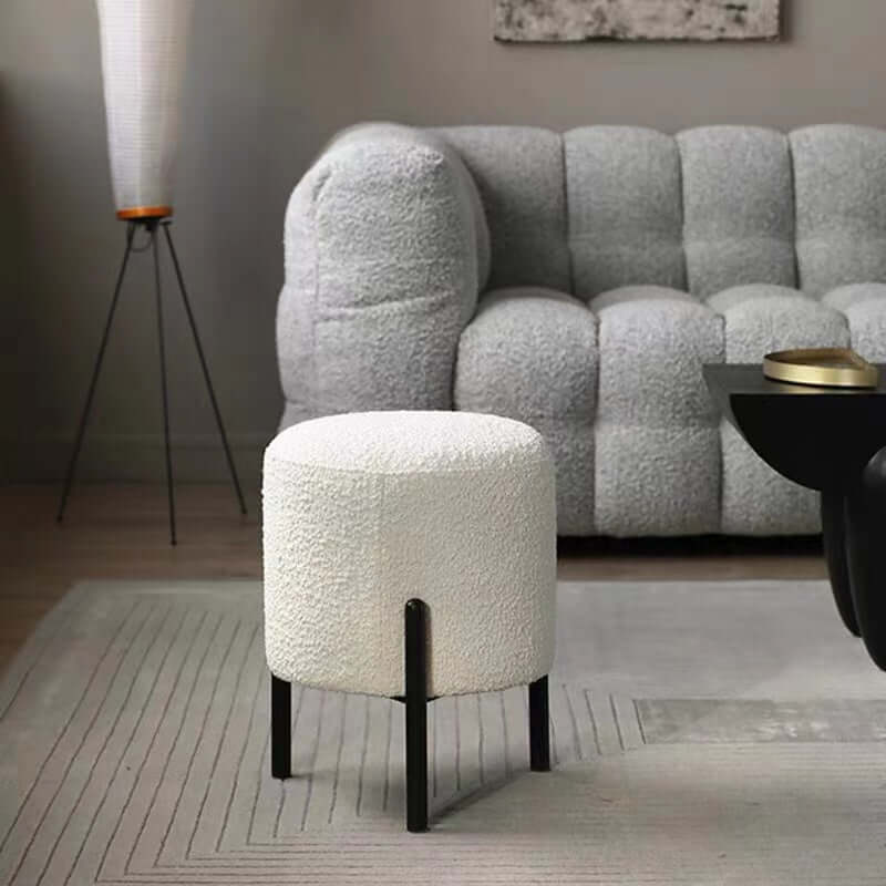 Nordic White Boucle Sherpa Round Vanity Stool Accent Chair with Black Legs Secondary image