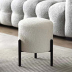 Round Nordic white boucle sherpa vanity stool with black legs, perfect as an accent chair main product image