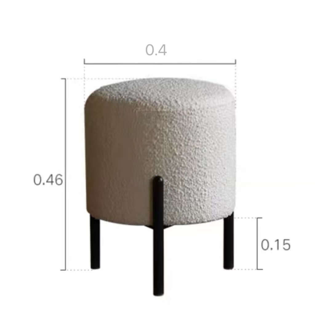 Round Nordic white boucle sherpa vanity stool with black legs, perfect as an accent chair