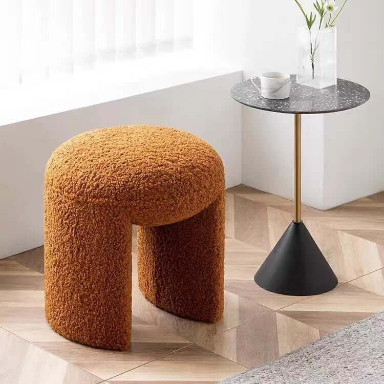 Brown and white boucle stool with short and long design, ideal for living room, bedroom, or entryway seating main product image Main image