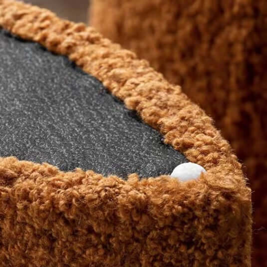 Brown and white boucle stool with short and long design, ideal for living room, bedroom, or entryway seating