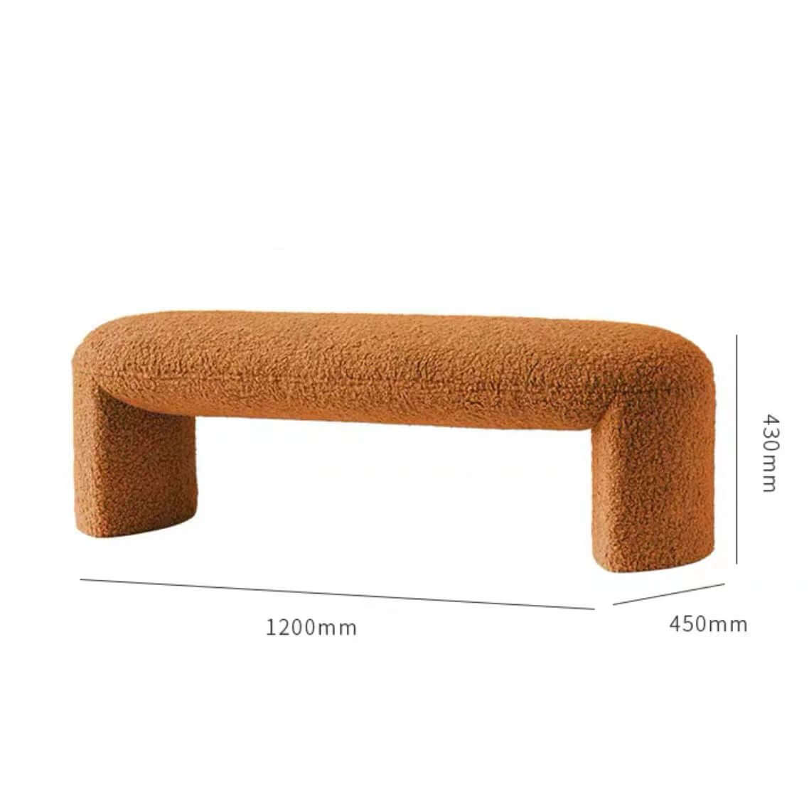 Brown and white boucle stool with short and long design, ideal for living room, bedroom, or entryway seating