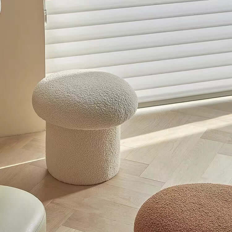 Cute Nordic boucle mushroom stool with round shape, perfect vanity seat for children