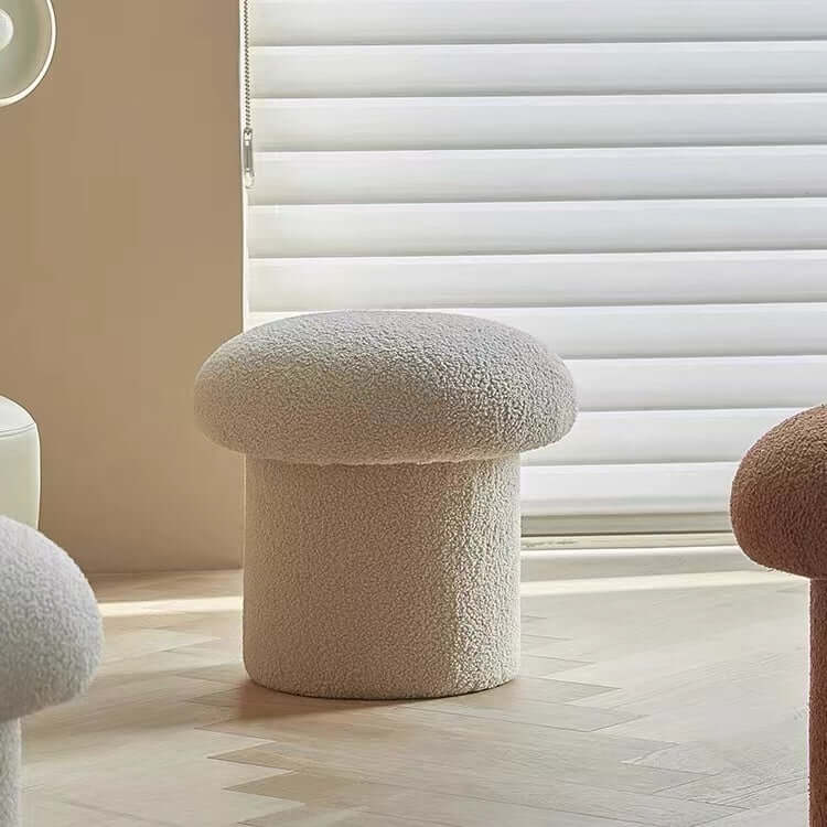 Cute Nordic boucle mushroom stool with round shape, perfect vanity seat for children