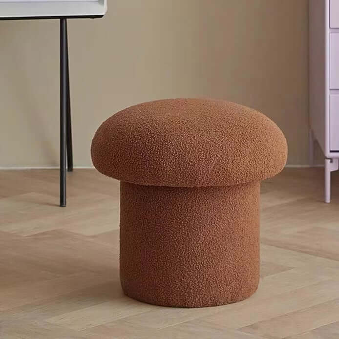 Cute Nordic boucle mushroom stool with round shape, perfect vanity seat for children