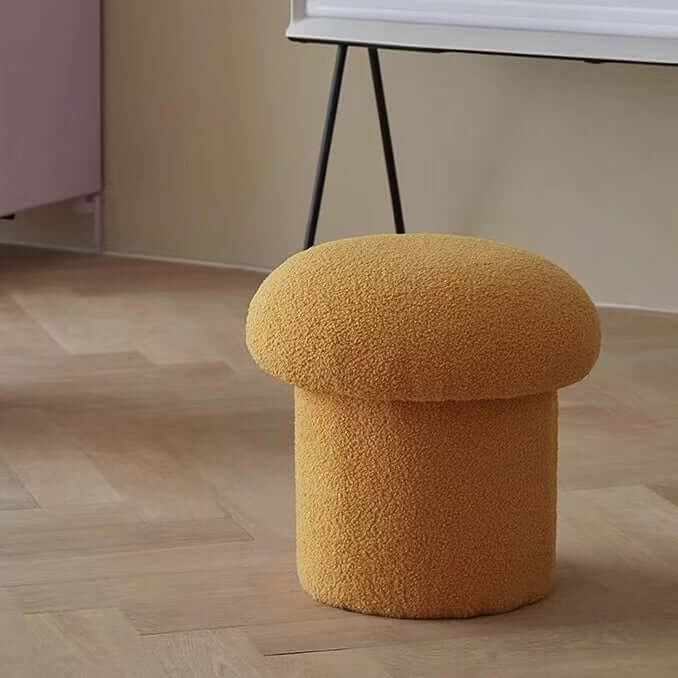 Cute Nordic boucle mushroom stool with round shape, perfect vanity seat for children