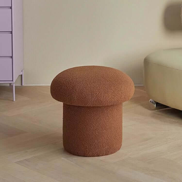 Cute Nordic boucle mushroom stool with round shape, perfect vanity seat for children