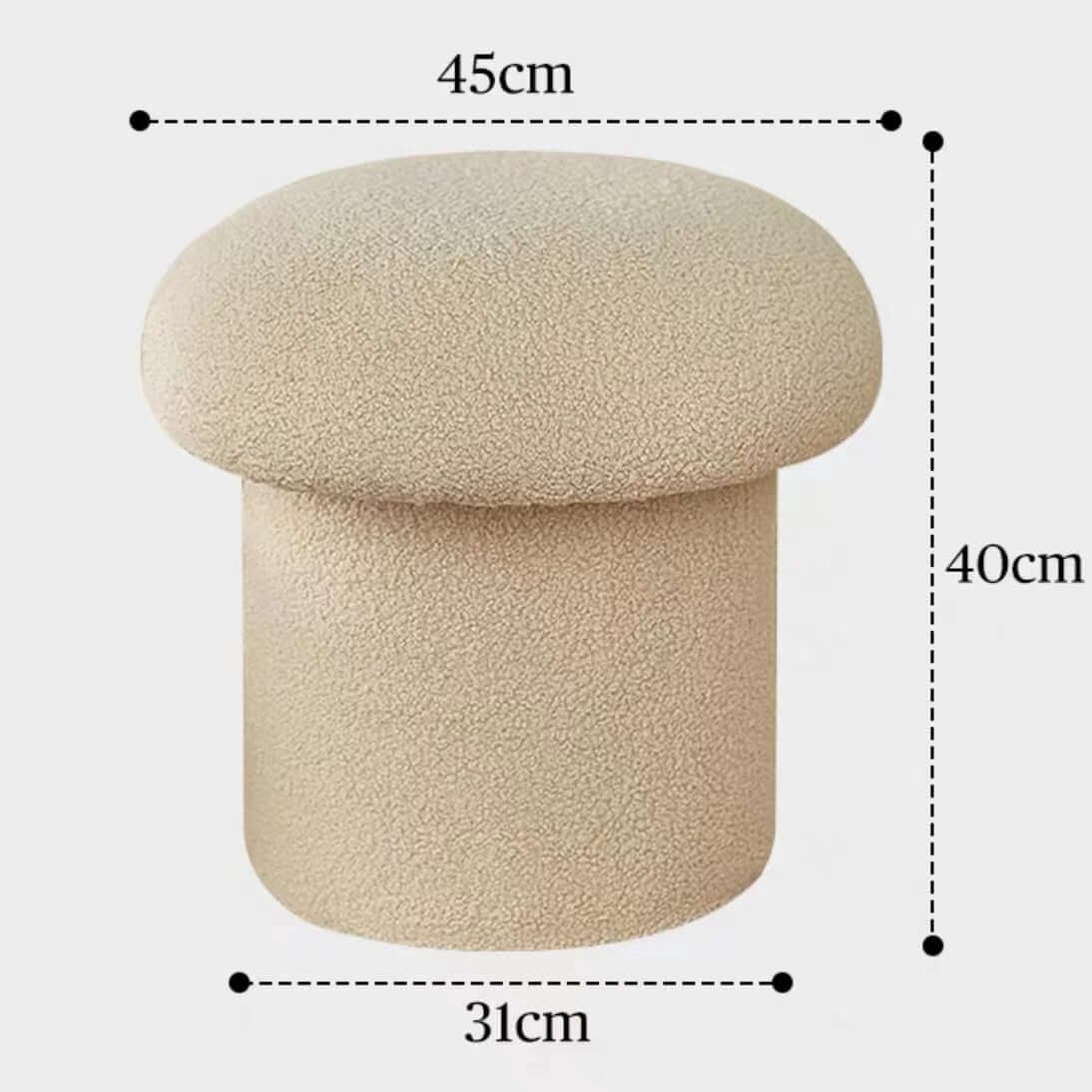 Cute Nordic boucle mushroom stool with round shape, perfect vanity seat for children