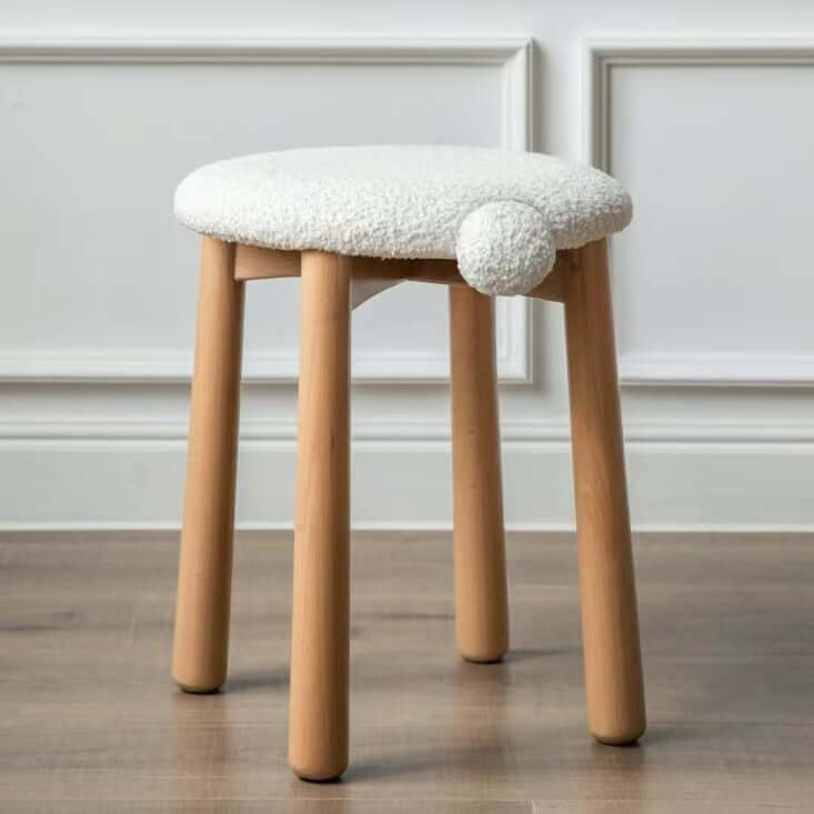 White and Ivory Makeup Vanity Stool for Elegant Beauty Routine メイン画像