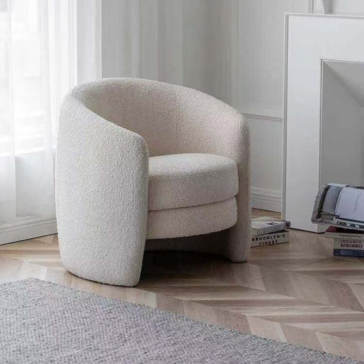 Nordic ivory boucle sherpa vanity stool chair with low back in white, gray, and green