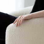 Nordic ivory boucle sherpa vanity stool chair with low back in white, gray, and green