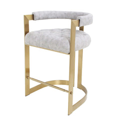 Sleek and stylish gray velvet counter stool with gold accents