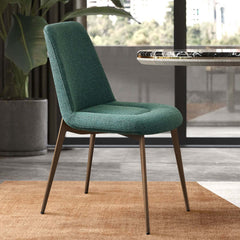 Pair of modern green dining chairs with linen upholstery for stylish and comfortable seating